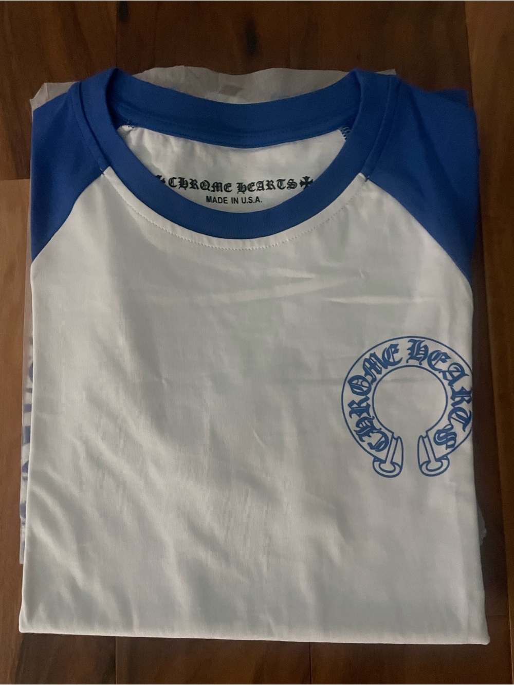 Chrome Hearts  White & Blue Raglan Logo Tee